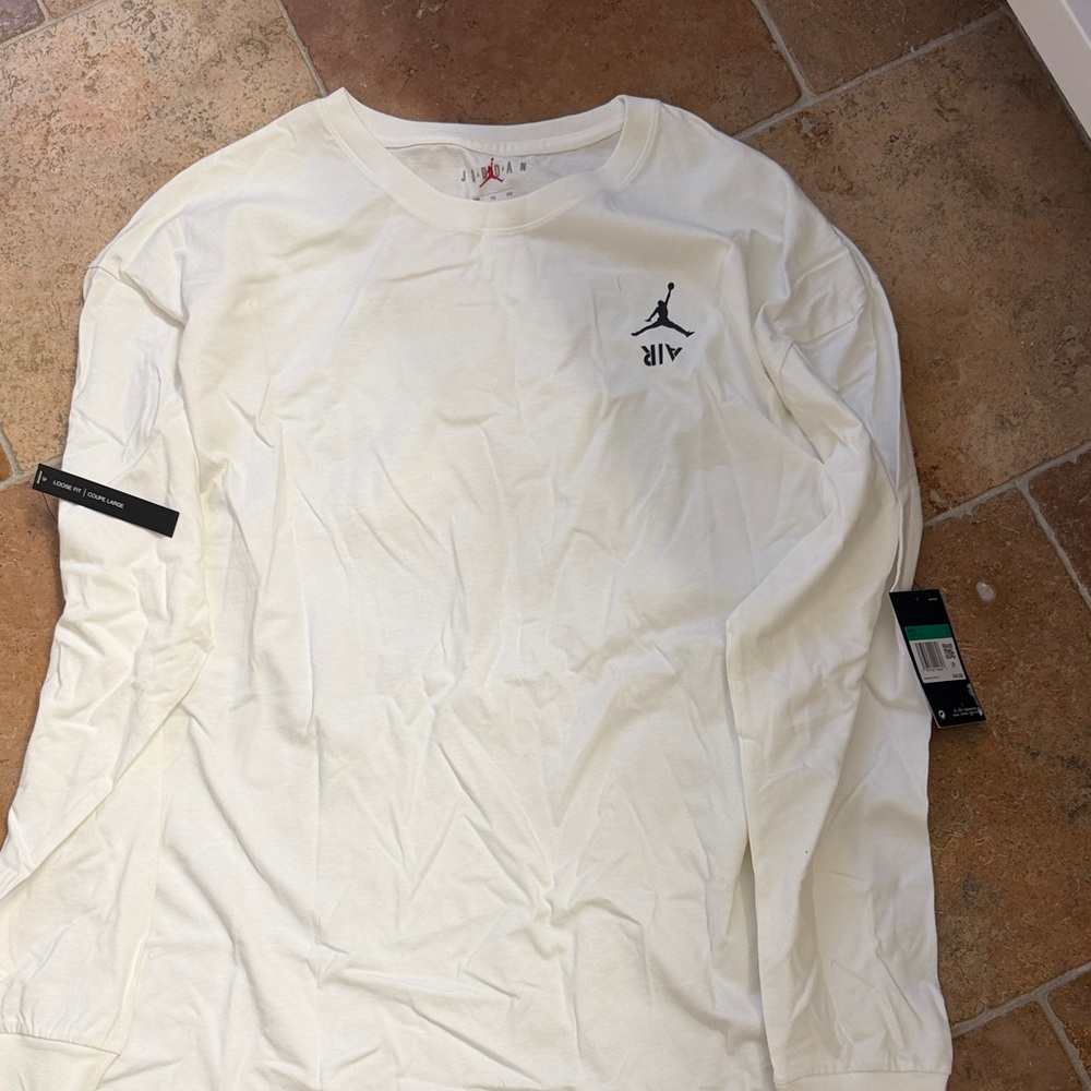 Jordan Men’s Long-Sleeve Crewneck Shirt in White with Black Jumpman